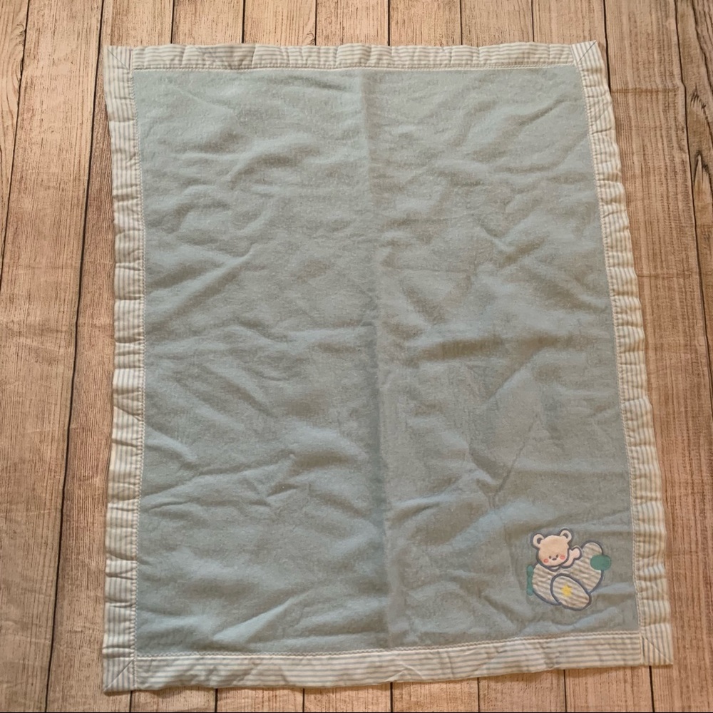 Vintage Baby Blanket Cuddle Time Blue Bear in Plane